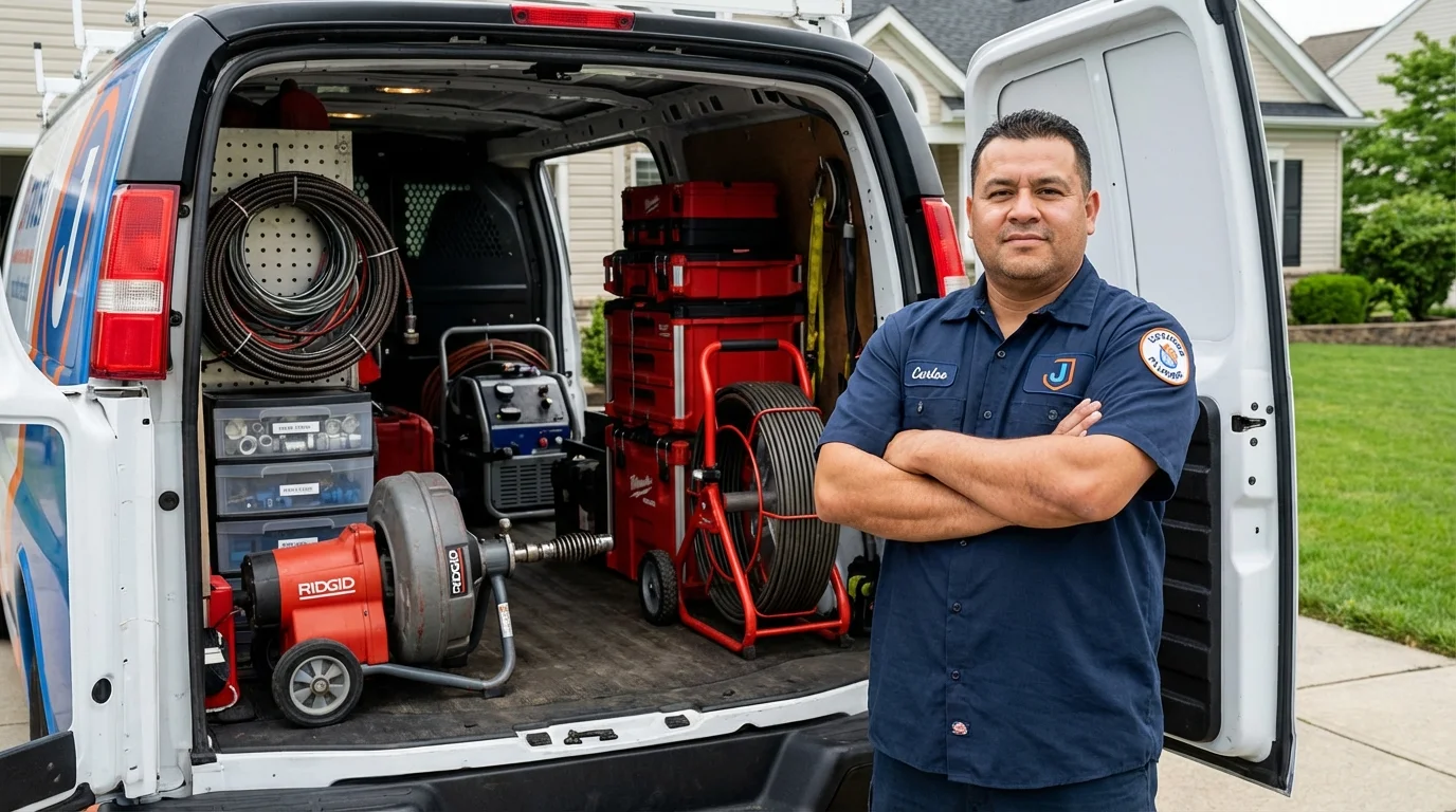 Professional drain cleaning equipment and Johns Plumbing LLC plumber in Fall River